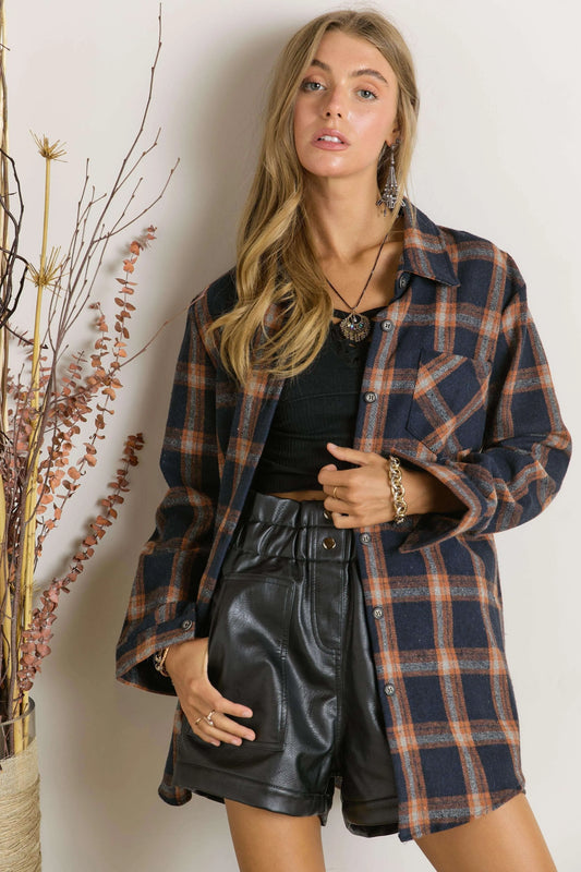 ADORA Full Size Button Down Flannel Shirt Plus Size